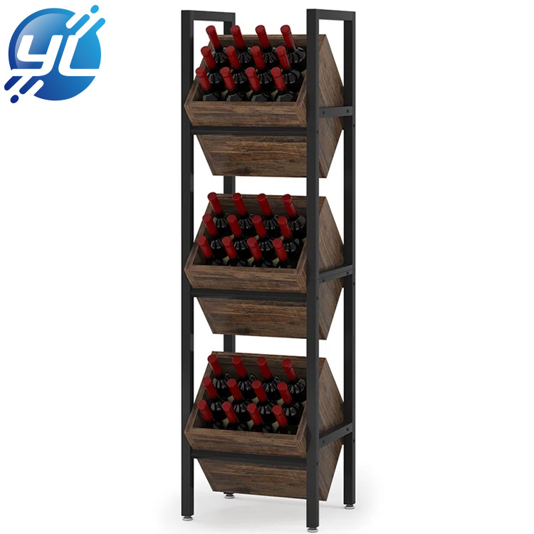 1. trīsstāvu vīna skapis no koka un dzelzs kvadrātveida caurulēm 2. labi slāņots un aizņem maz vietas 3. katrā kastē var ievietot līdz 12 vīna pudelēm 4. viegli saliekams