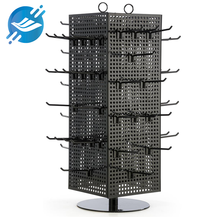 1. Single material: metal
2. Placement of table tops, small footprint
3. 360° rotatable display
4. Two ways of display: A. Direct adsorption B. With hooks
5. Height and number of hooks can be adjusted
6. Simple structure design, sturdy and durable
7. Practicality and wide applicability
8. Many application scenarios
9. With customization and after-sales service function
10.KD transport