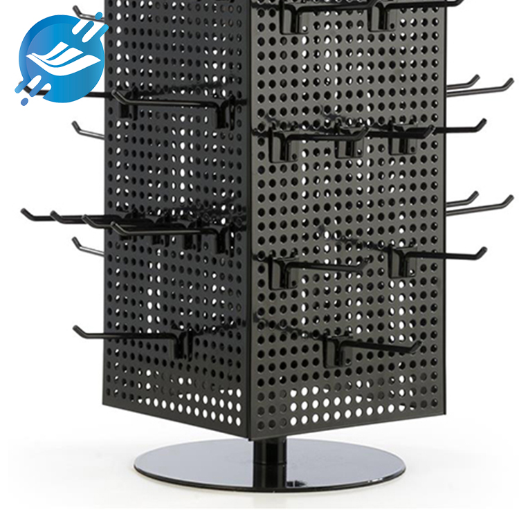 1. Single material: metal
2. Placement of table tops, small footprint
3. 360° rotatable display
4. Two ways of display: A. Direct adsorption B. With hooks
5. Height and number of hooks can be adjusted
6. Simple structure design, sturdy and durable
7. Practicality and wide applicability
8. Many application scenarios
9. With customization and after-sales service function
10.KD transport
