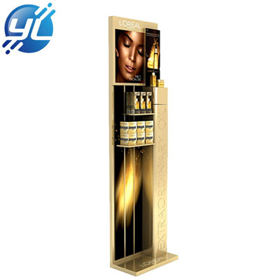 1. Material: made of acrylic, stainless steel
2. Acrylic: translucent in colour, smooth to the touch
3. Stainless steel: high strength, oxidation resistant, corrosion resistant, with gold powder coating
4. Back panel can be fitted with display screen or UV printing
5. Can be customized with exclusive LOGO
6. Floor standing display stand
