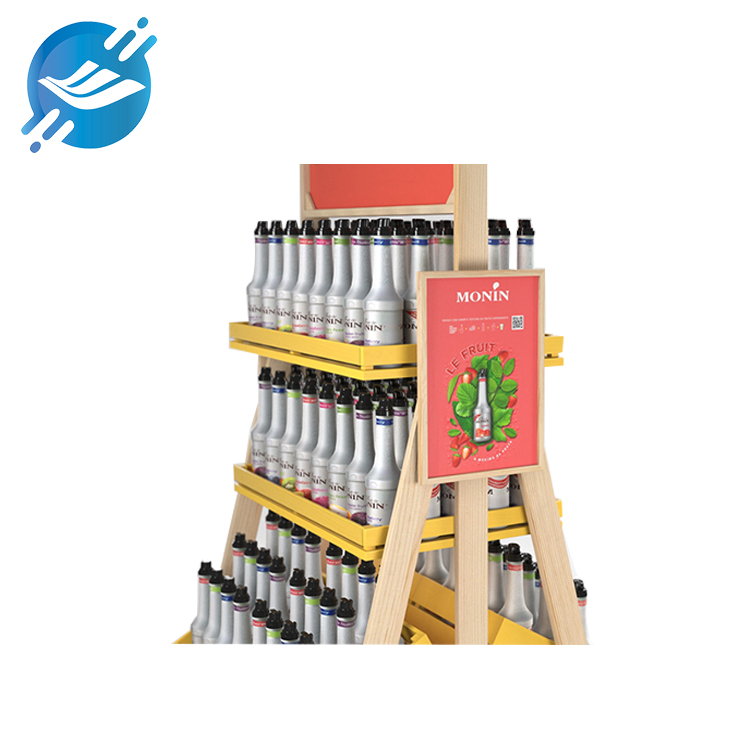 1. The beverage and juice display rack is made of wood or bamboo & metal & PVC
2. Environmentally friendly material, durable
3. The overall effect is stable and practical
4. Small space occupied and strong bearing capacity
5. Large capacity, three-layer + double-sided design
6. The third layer is tilted at a 45-degree angle for better display effect.
7. The main color is natural wood grain, yellow laminate, and PVC pink pattern on the top.
8. Wide applicability, displaying various types of products
9. Wide range of application scenarios
10. With customization and after-sales service