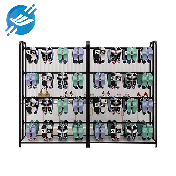 1. The slippers display stand is made of metal and PVC
2. Simple structure, easy installation and strong stability
3. Process: cutting, welding, grinding, spraying
4. A variety of styles to meet the different needs of customers
5. The frame is simple, mainly made of metal square tubes and fixed with screws.
6. Large capacity, double-sided design, 16 hooks on one side and 24 hooks on the other side
7. The color is yellow, the bright color attracts consumers
8. Wide applicability, displaying various types of products
9. Wide range of application scenarios
10. With customization and after-sales service