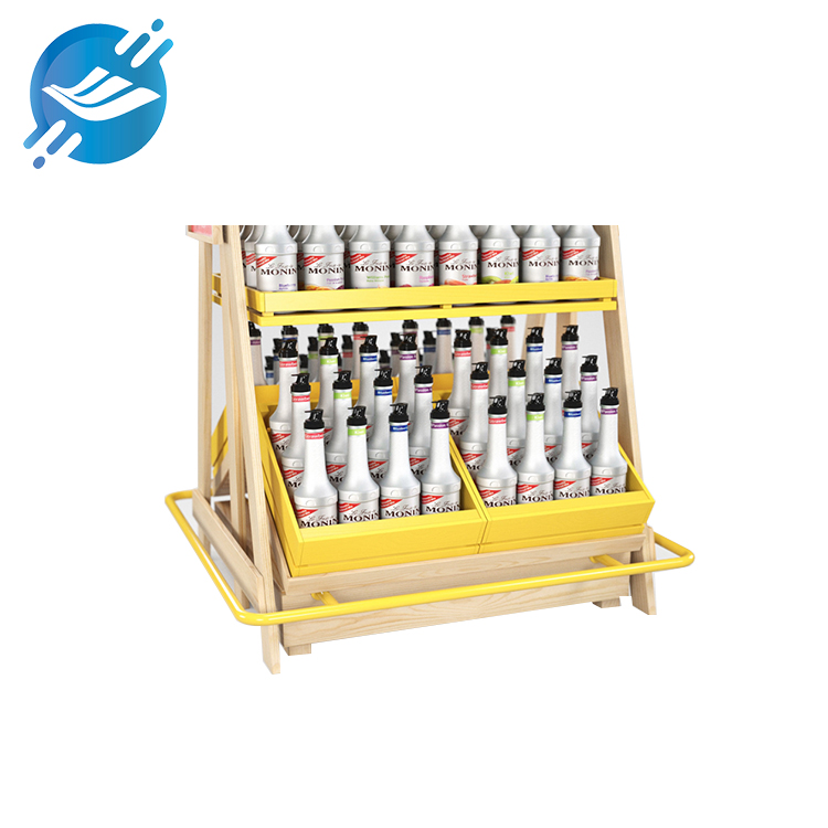 1. The beverage and juice display rack is made of wood or bamboo & metal & PVC
2. Environmentally friendly material, durable
3. The overall effect is stable and practical
4. Small space occupied and strong bearing capacity
5. Large capacity, three-layer + double-sided design
6. The third layer is tilted at a 45-degree angle for better display effect.
7. The main color is natural wood grain, yellow laminate, and PVC pink pattern on the top.
8. Wide applicability, displaying various types of products
9. Wide range of application scenarios
10. With customization and after-sales service
