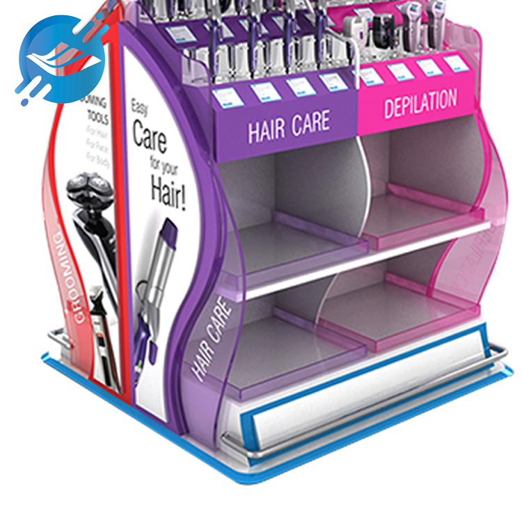 1. Razor display stand made of acrylic & metal*PVC
2. Double-sided design
3. High load-bearing capacity, each layer can bear 10kg
4. Acrylic box for easy access, with dividers to prevent the product from slipping
5. Three layers in total, large capacity
6. Suitable for displaying various small electrical appliances, cosmetics, jewellery, etc.
7. Suitable for shopping malls, department stores, supermarkets, shops and boutiques
8. With customization and after-sales service function