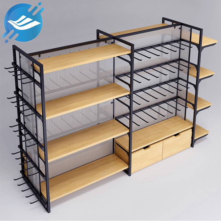1. Nakajima shelves are made of metal, PVC, MDF
2. Display products on four sides
3. There are drawers at the bottom of the main frame
4. Bottom leveling feet or casters
5. The laminated board is made of MDF board with metal hooks and transparent PVC board in the middle
6. Strong and durable structure, long service life, easy to clean
7. Suitable for a variety of product display, such as snacks, condiments, kitchen utensils, toys, beverages, coffee, etc.
8. Suitable for supermarkets, specialty stores, cultural and creative stores, warehouses, etc.
9. With customization and after-sales service