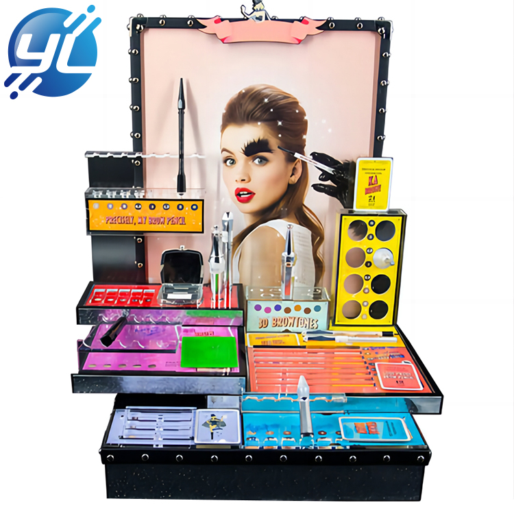 1. The cosmetic display stand is made of metal and acrylic
2. Used in beauty makeup, cosmetics stores, beauty homes, shopping malls, etc.
3. Customized design is available, and professional design concepts are provided free of charge for your reference.
4. Easy to clean and disassemble.
5. There are many colors to choose from
6. The background pattern can be replaced