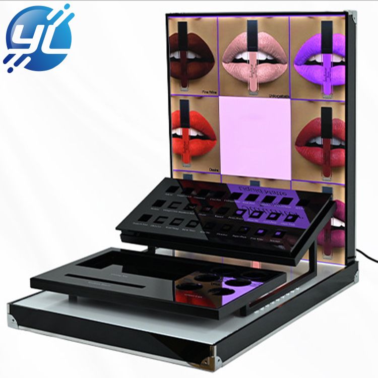 1. Lipstick display stand: metal, acrylic, Poster
2. Replaceable poster
3. Metal edging
4. Two acrylic boxes can be moved
5. Flat packing, reduce shipping cost
6. Easy to install with thumb screws