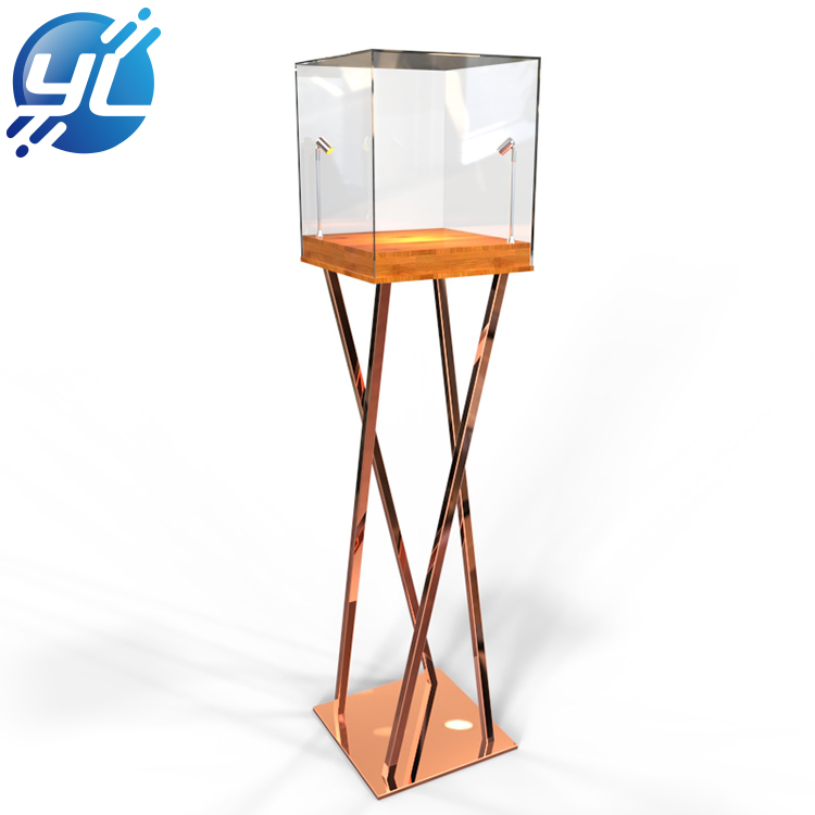 Luxury Stainless Steel Base Acrylic Jewelry Display Case Display Case LED Light Pop Up Jewelry Display Case