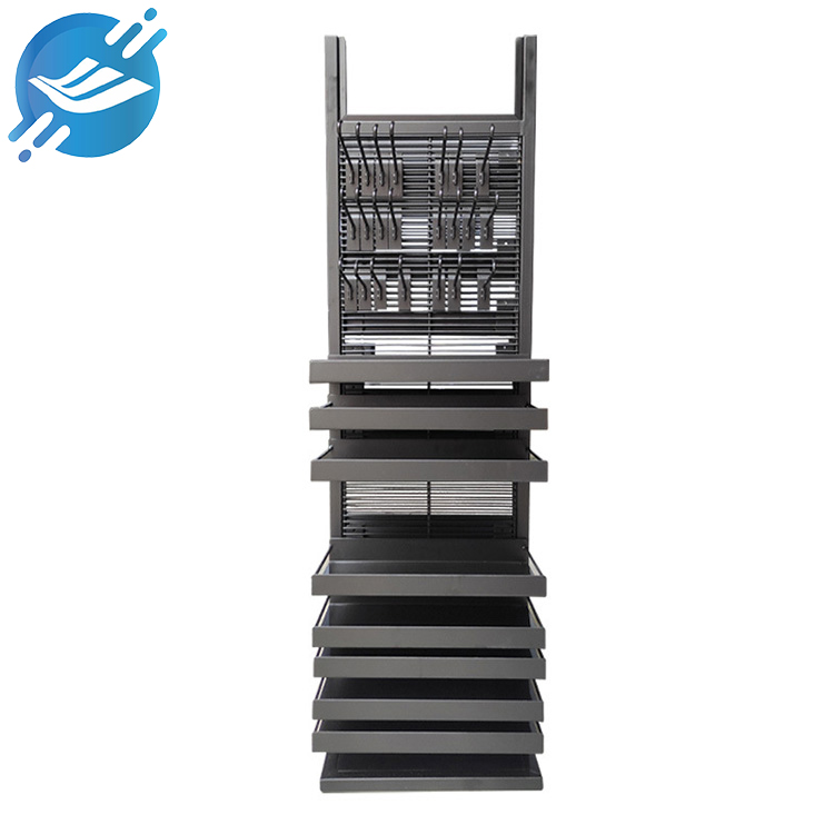 1. Wide range of scenes, suitable for cosmetic shops, beauty salons, kitchenware, etc.
2. Made of metal, sturdy and durable.
3. Strong weight-bearing capacity.
4. Double-sided design with large capacity
5. Combined design of plate layer and hook.
6. KD transport.
7. Easy to clean.
8. Customised.