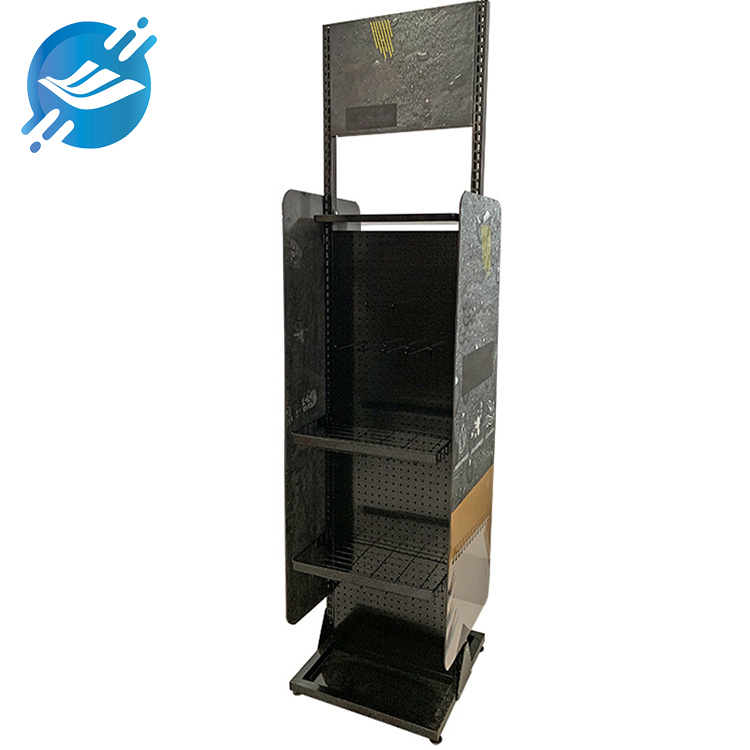 1. Metal material, perforated board design
2. The overall structure is strong, durable and stable
3. High-temperature spraying, environmental protection, dust-proof, moisture-proof, rust-proof, corrosion-proof, not easy to fade
4. The floor height can be changed by yourself, double-sided display, and the side panels on both sides are detachable
5. Bottom leveling feet to protect the ground and balance the display stand
6. Black is versatile, durable and durable
7. Multiple types of products can be displayed
8. Suitable for many occasions
9. Customized service