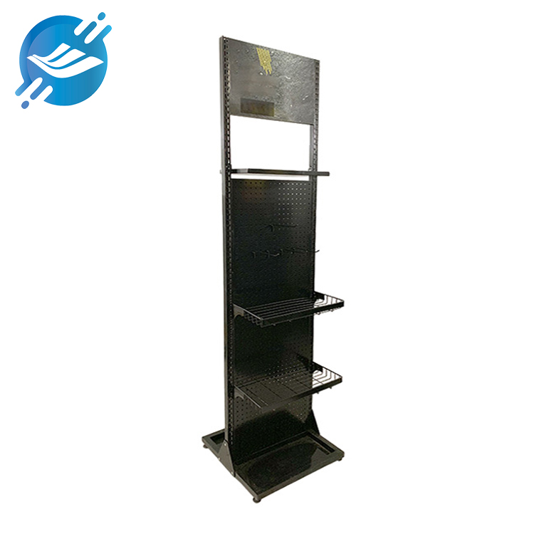 1. Metal material, perforated plate design
2. Black is multifunctional, stain resistant and durable
3. Double-sided display with removable side panels on both sides
4. Combination of hook and shelf, free to match
5. Free design or processing by drawing
6. Adjustable quantity and height
7. Many types of products can be displayed
8. Suitable for many occasions
9. Customised service available