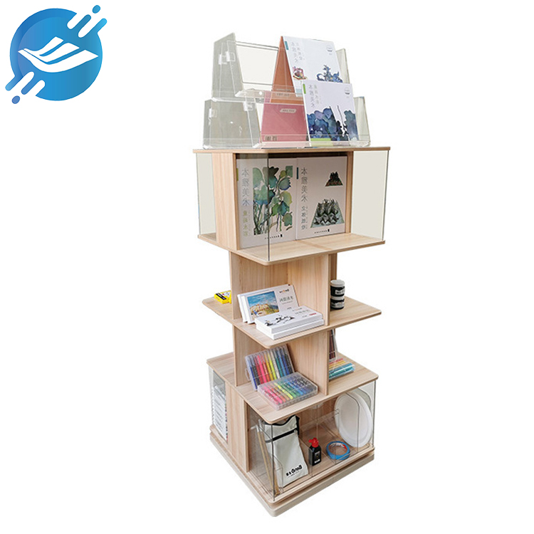 POP double-sided rotating wooden book display stand (5)