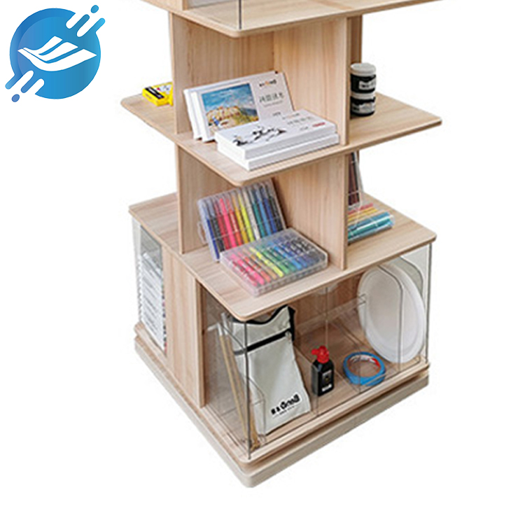 POP double-sided rotating wooden book display stand (6)