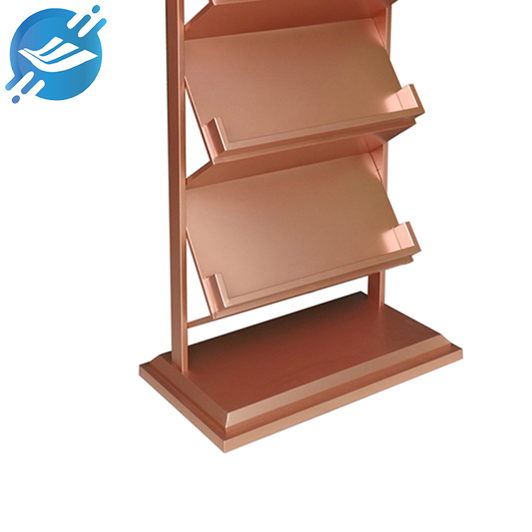 1.Single material - rose gold metal
2.Process: powder spraying, welding
3.Three-layer design, large capacity
4.Each layer is inclined at 45 degrees and the card slot is anti-drop
5.Simple and practical design, rose gold color matching
6.It can display posters, books, advertising brochures, snacks, etc.
7.Used in shopping malls, supermarkets, conference rooms, offices, etc.
8.With customization and after-sales service