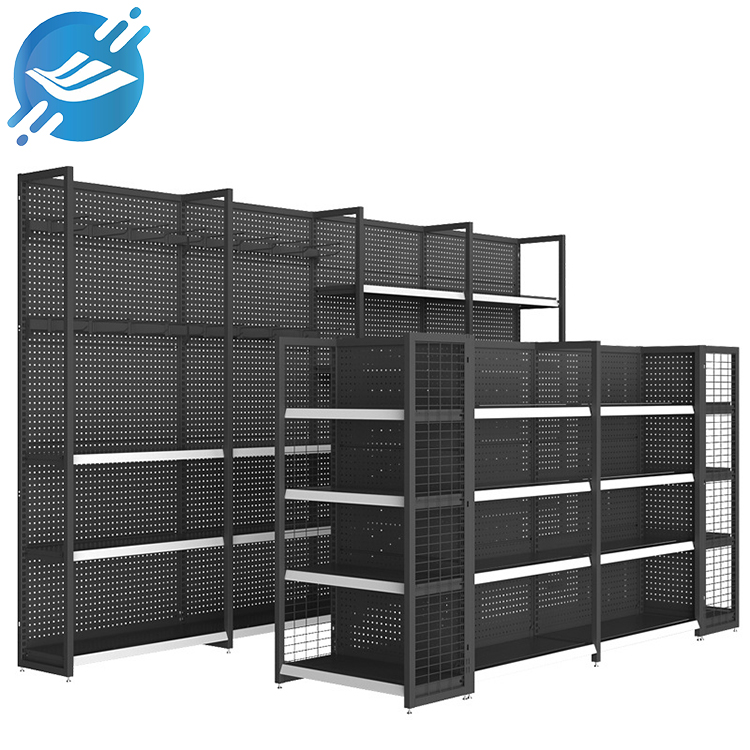 Single-material metal perforated floor-to-ceiling product display stand (7)