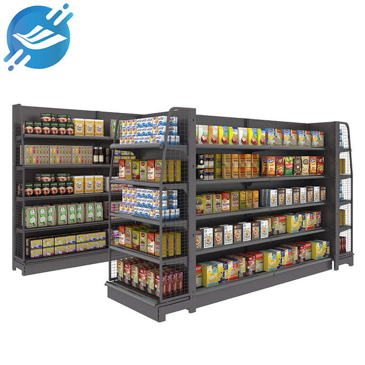 Single-material metal perforated floor-to-ceiling product display stand (8)