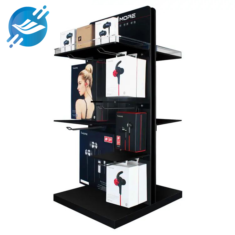 1. The headphone display stand is made of a variety of materials, made of metal & acrylic & LCD & LED

2. Unique design, high class feeling

3. The head has a liquid crystal display, can show the function of the product, features, etc.

4. Large capacity, combined with hooks and shelves

5. LED lighting on both sides, highlighting the cool effect of the product through acrylic lighting

6. Bottom with casters, easy to move

7. The color is mainly black, because it is versatile and classic, low-key luxury, rich in connotation.

8. Wide applicability, can display a variety of types of products

9. Wide range of application scenes

10. With customization and after-sales service function