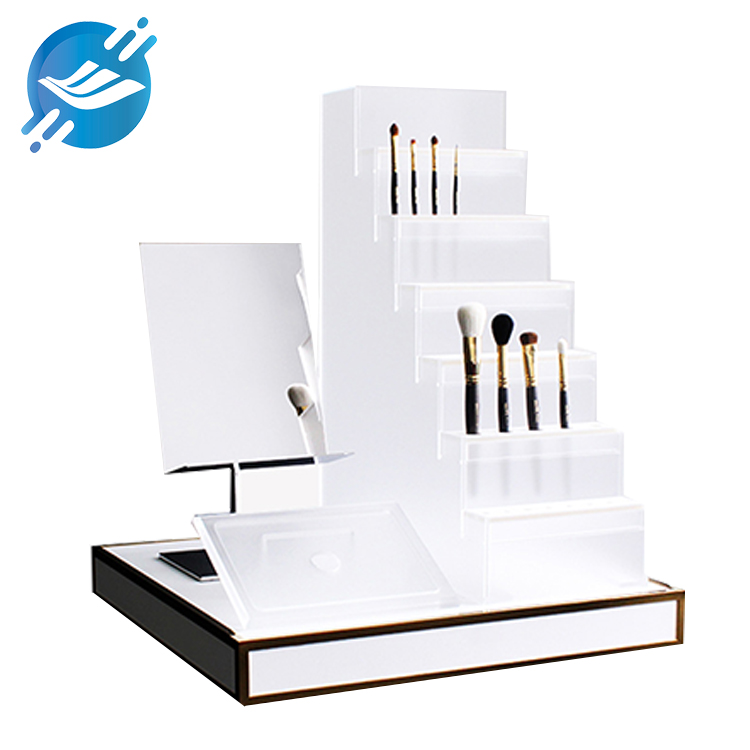 1. Composite material: stainless steel, acrylic, LED
2. Golden stainless steel bottom seat with LED light bar
3. Stepped recess design to prevent goods from falling
4. Clear and clear hierarchy
5. Free design or processing by drawing
6. Display various cosmetics and brushes with various functions
7. Wide range of applications
8. With customization and after-sales service function
9. KD transport, cost saving